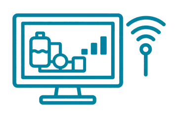 Ícone de sistema supervisório em monitor com sinal de telemetria
